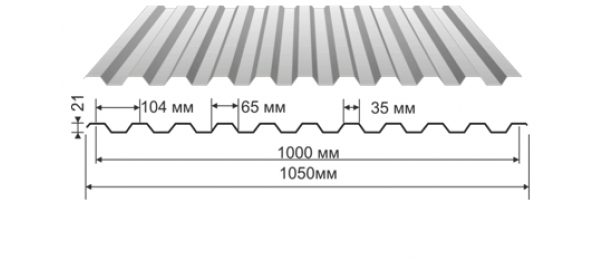 Профнастил оцинкованный С-21 1050x2500 купить недорого в Лотошино